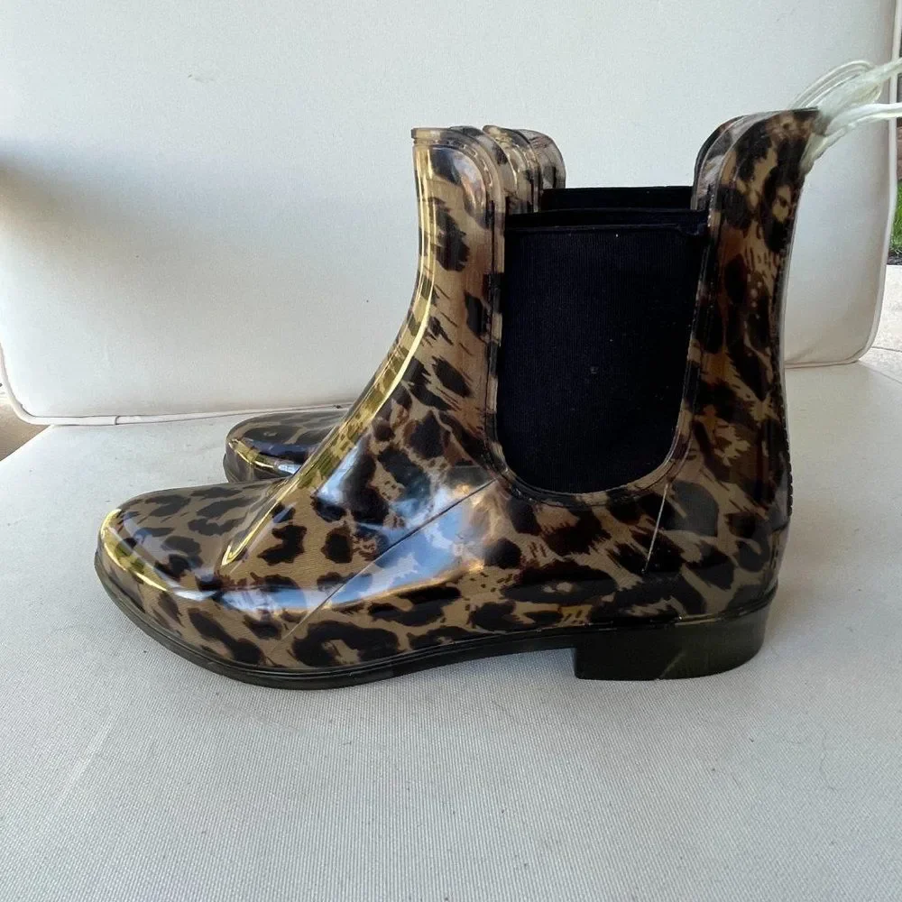 J. Crew Leopard Print Rain Chelsea Boots - Black Elastic